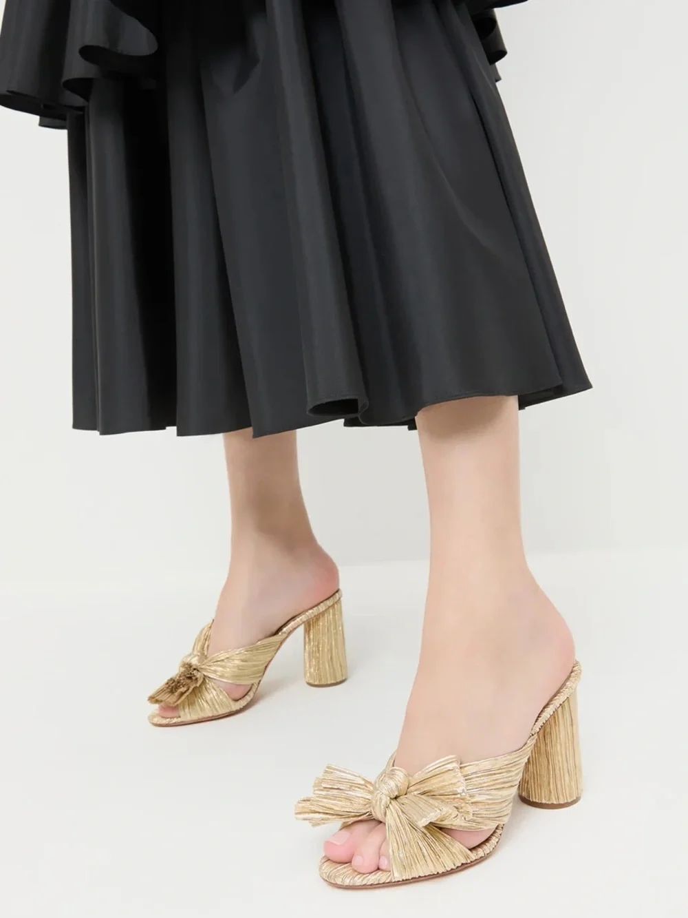 Loeffler Randall Penny Gold Pleated Bow Heel 6.5